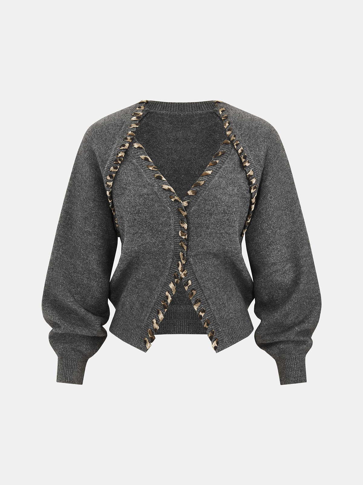 Lace-Up Trim V-Neck Cardigan