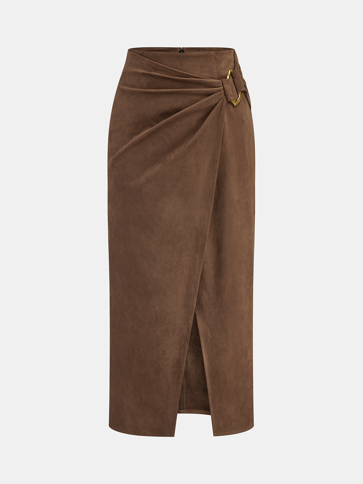 Jupe midi effet daim à boucle