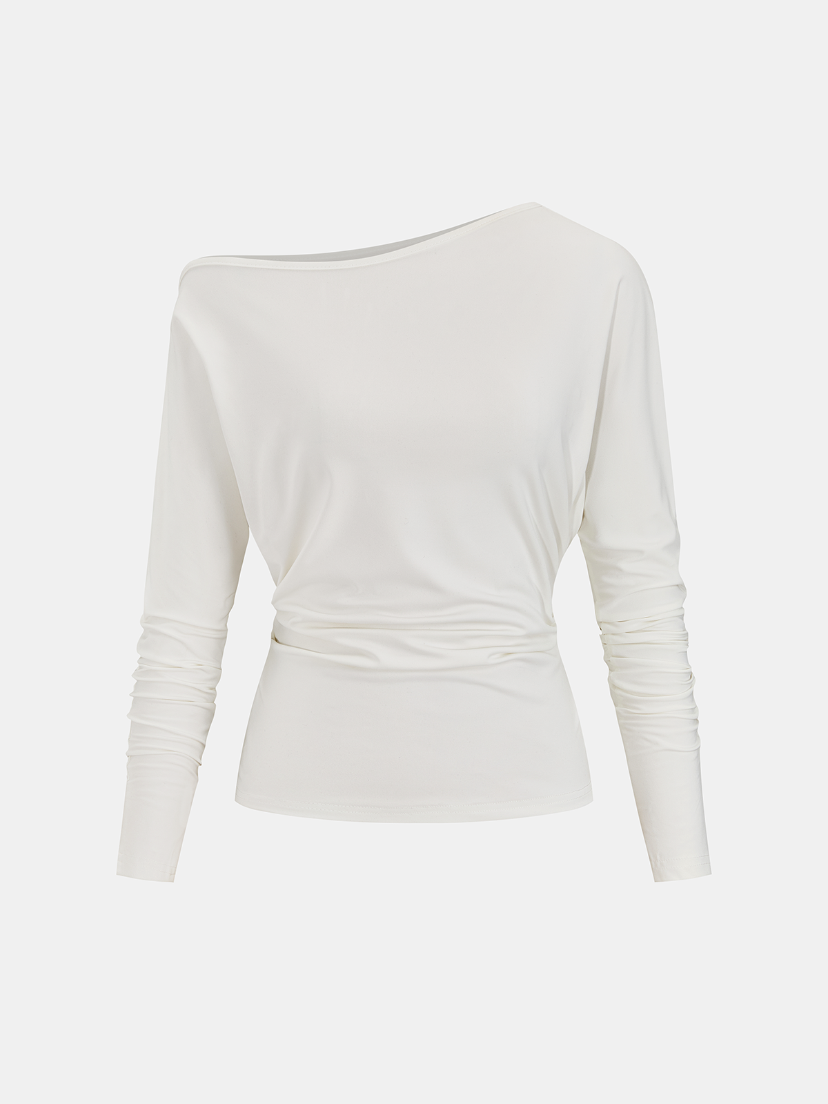 Cotton Off-Shoulder Ruched Long-Sleeve Top