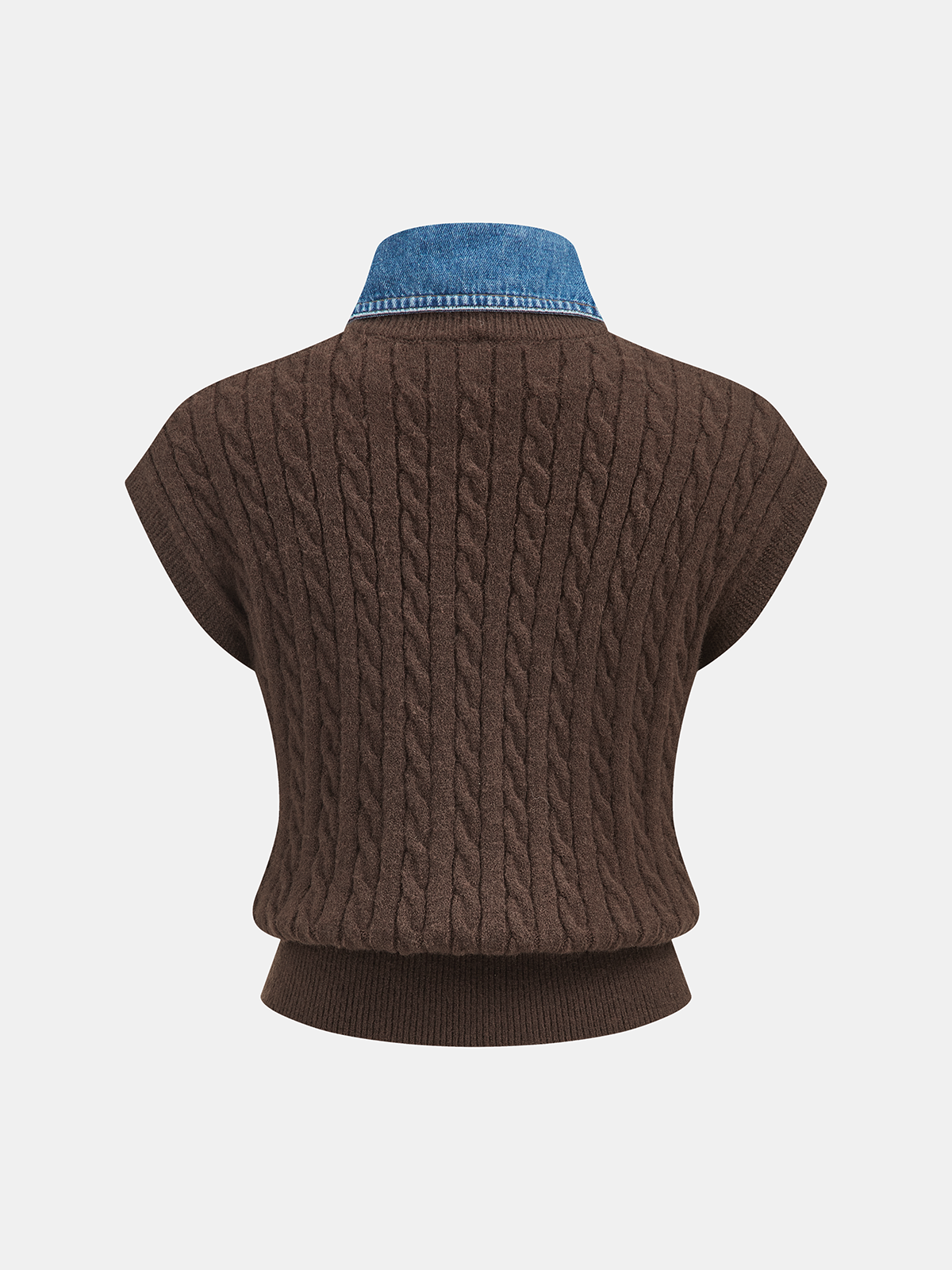 Denim Collar Cable-Knit Sleeveless Vest