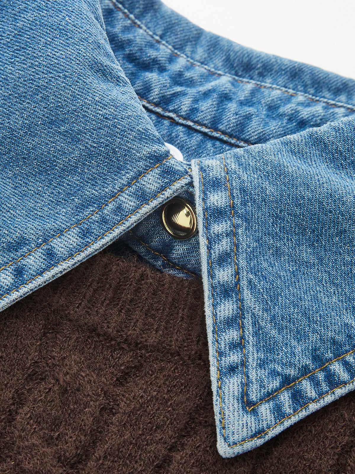 Denim Collar Cable-Knit Sleeveless Vest