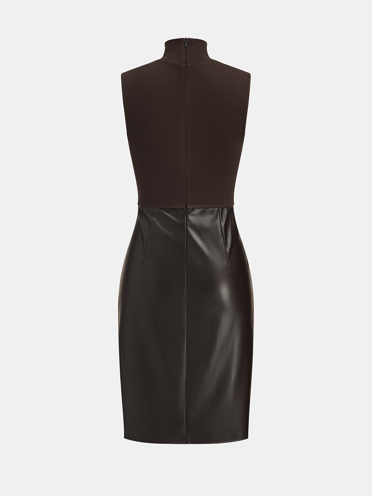Ruched Faux Leather Panel Sleeveless Dress