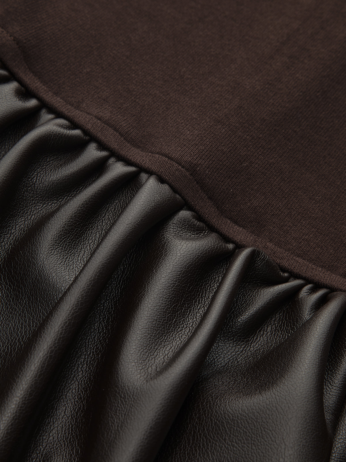 Ruched Faux Leather Panel Sleeveless Dress