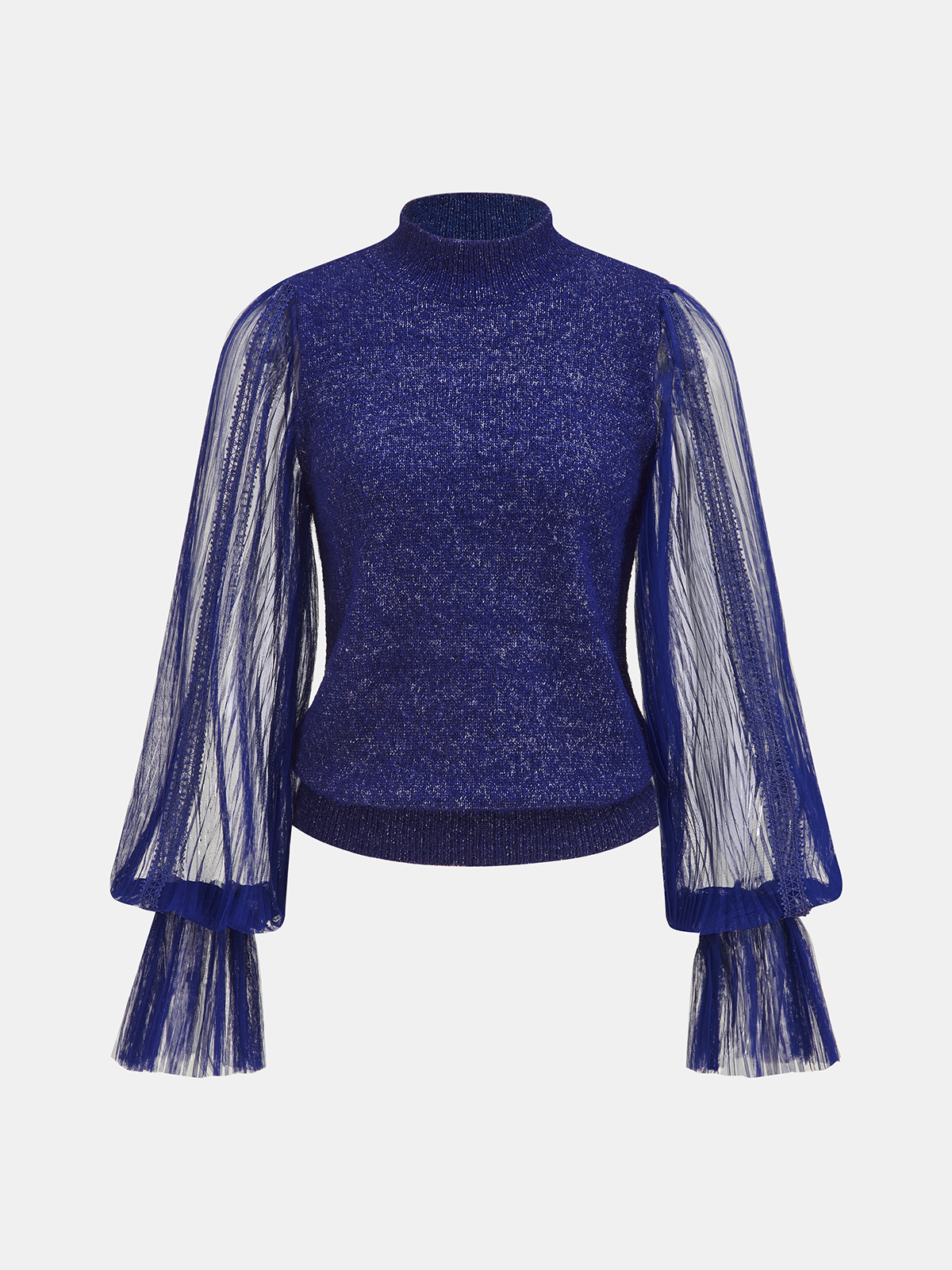 Sheer Bell Sleeve Wool-Blend Mock Neck Top
