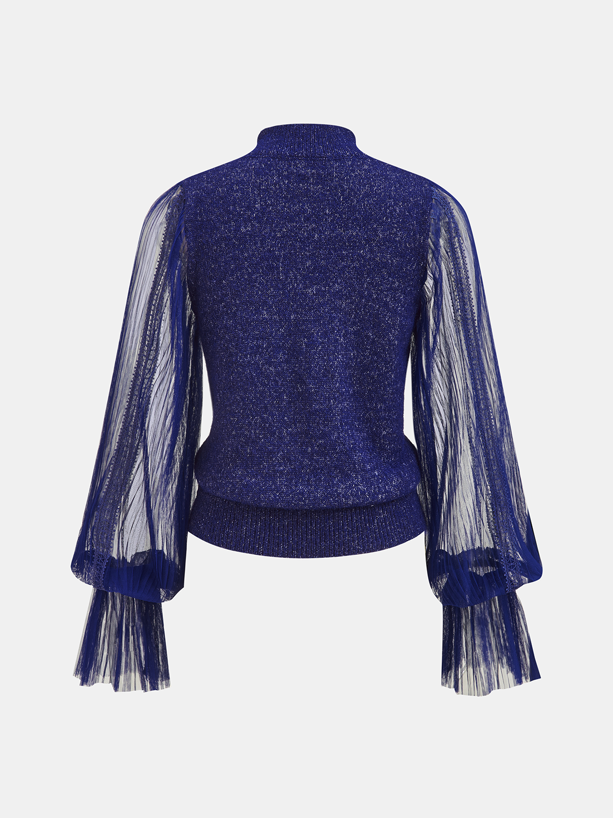 Sheer Bell Sleeve Wool-Blend Mock Neck Top