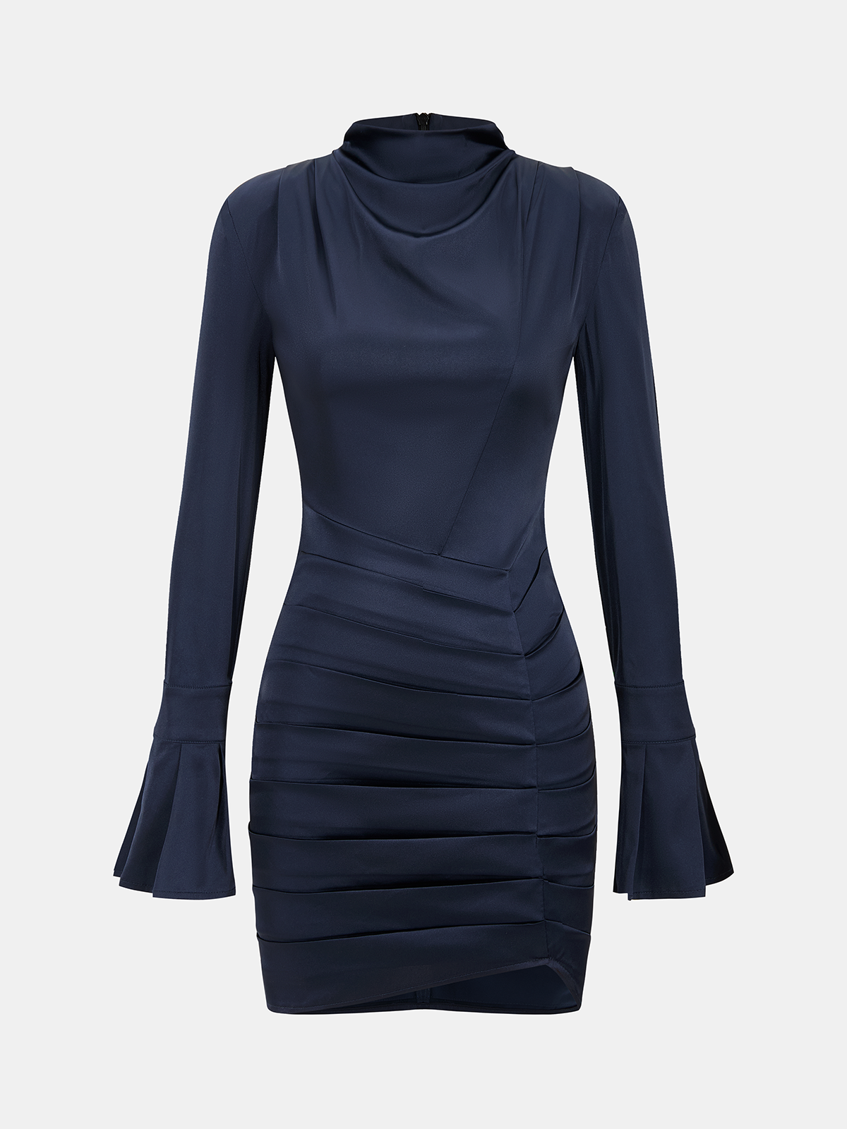 Flared Sleeve Satin Pleated Bodycon Mini Dress