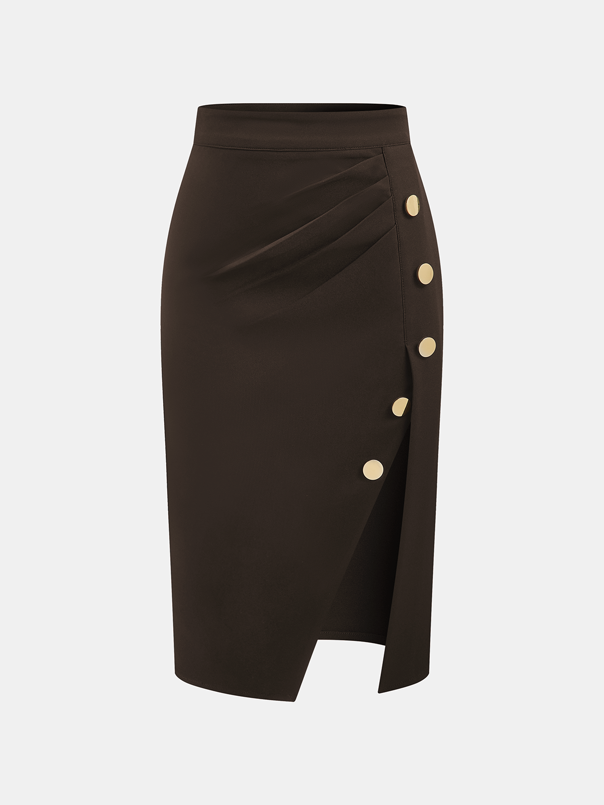 Metal Detail Asymmetric Slit Midi Skirt