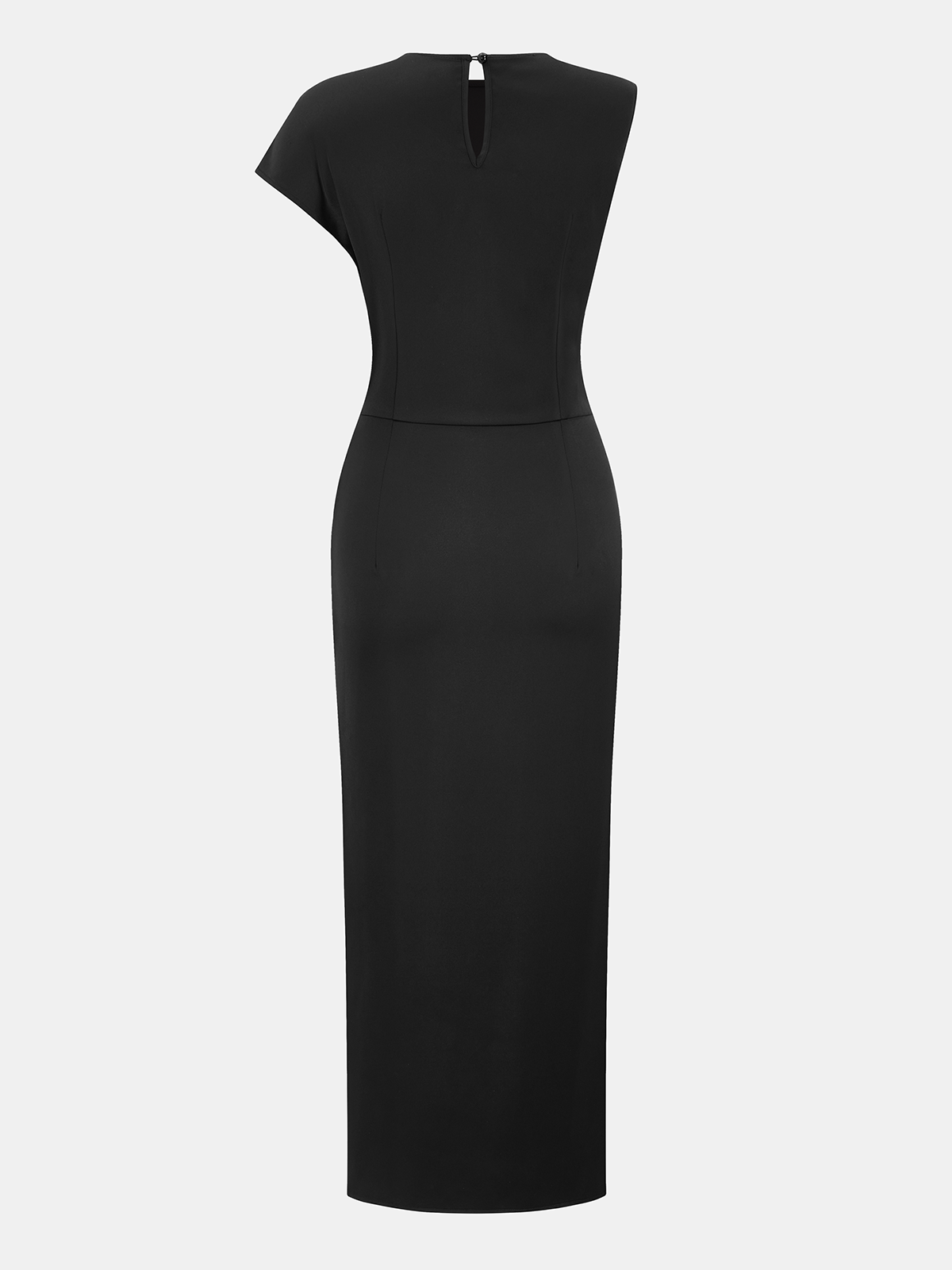 Lace Trim Ruched Slit Satin Midi Dress