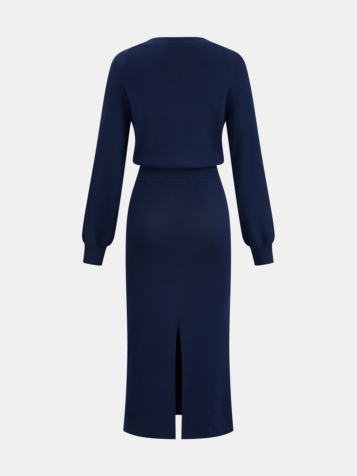 Robe longue en maille mélangée de laine à col en V