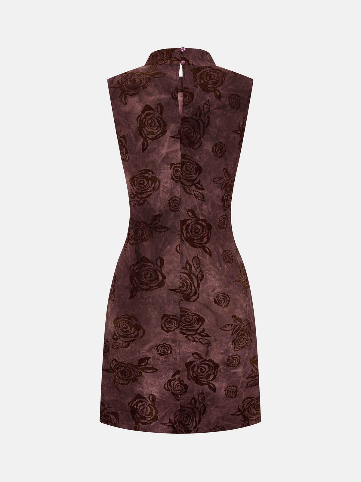 Flocked Rose-Print Ruched Sleeveless Mini Dress