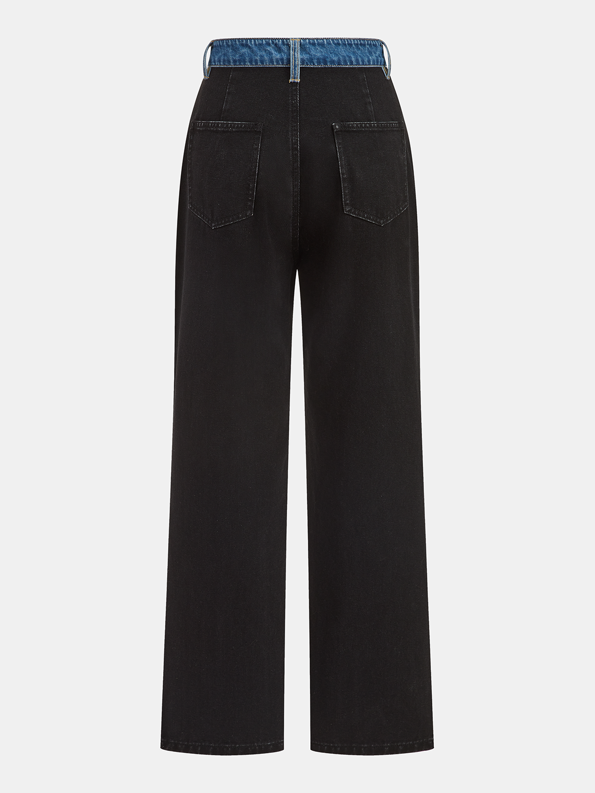 Contrast Waistband Straight-Leg Jeans