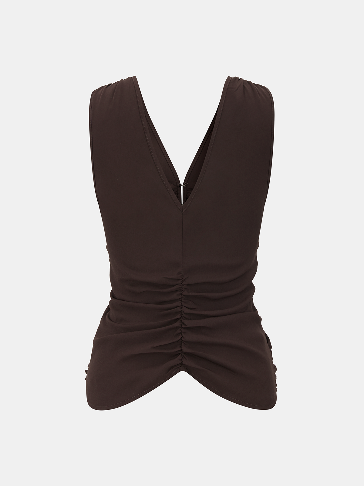 Hook-and-Eye Ruched V-Neck Sleeveless Top