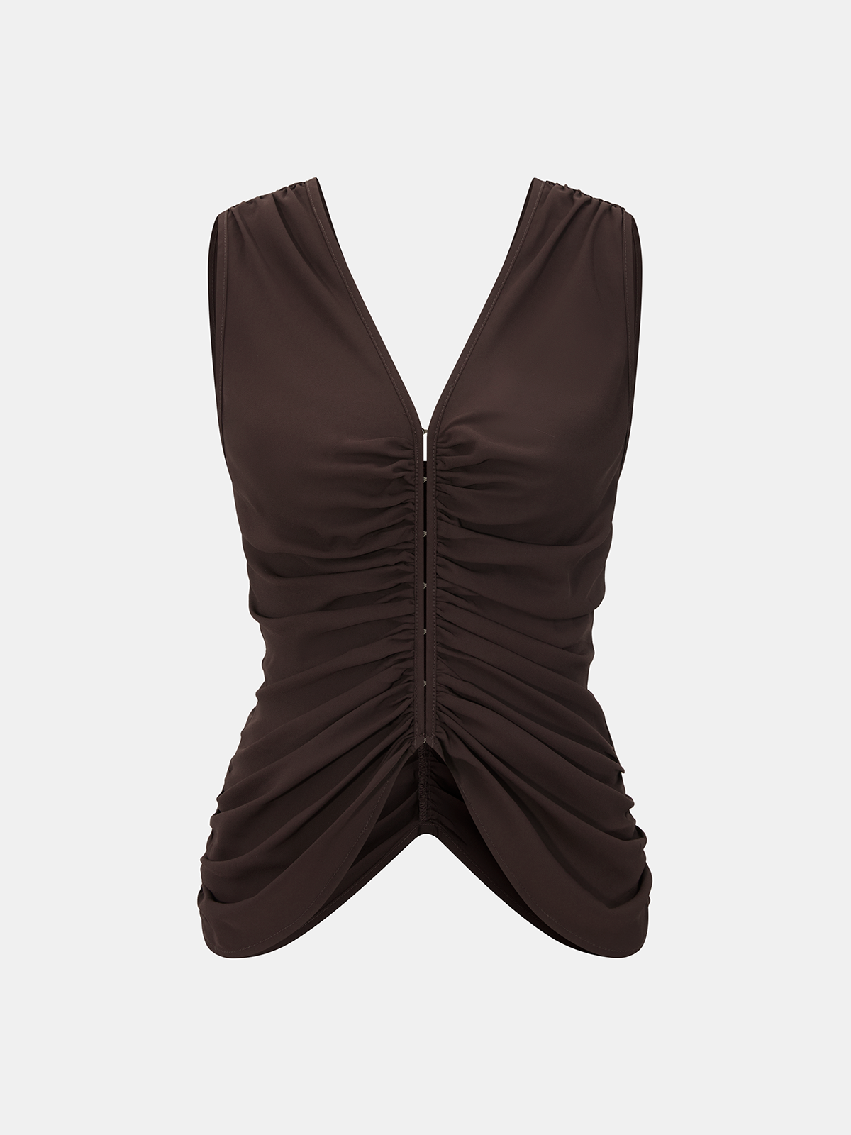 Hook-and-Eye Ruched V-Neck Sleeveless Top