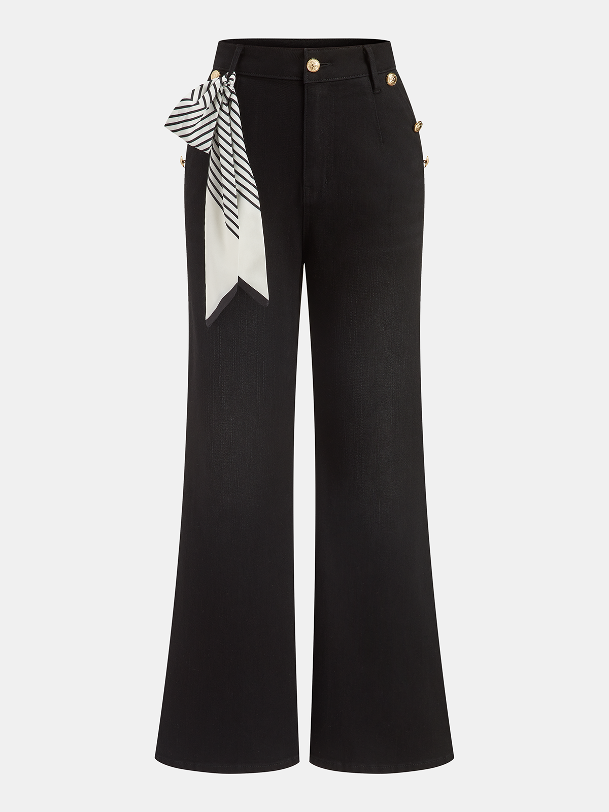 Ausgestellte Jeans mit gestreiftem Schal-Detail