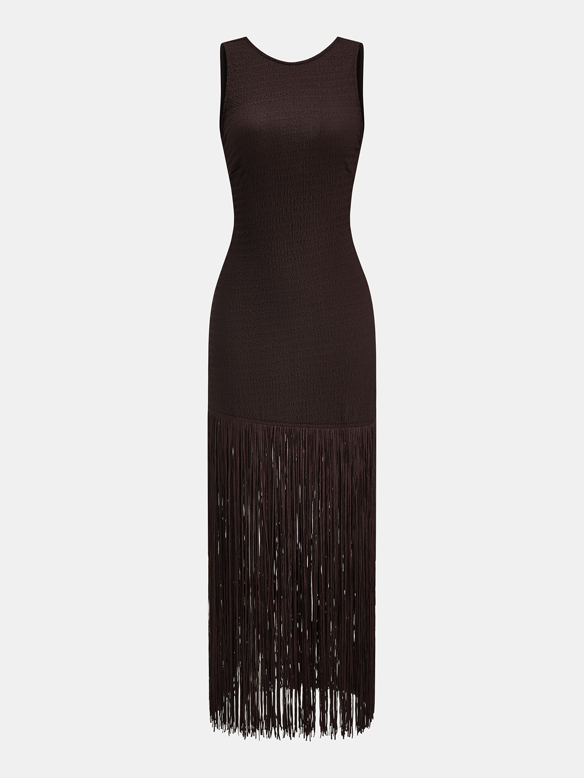 Robe midi sans manches à ourlet frangé et dos nu