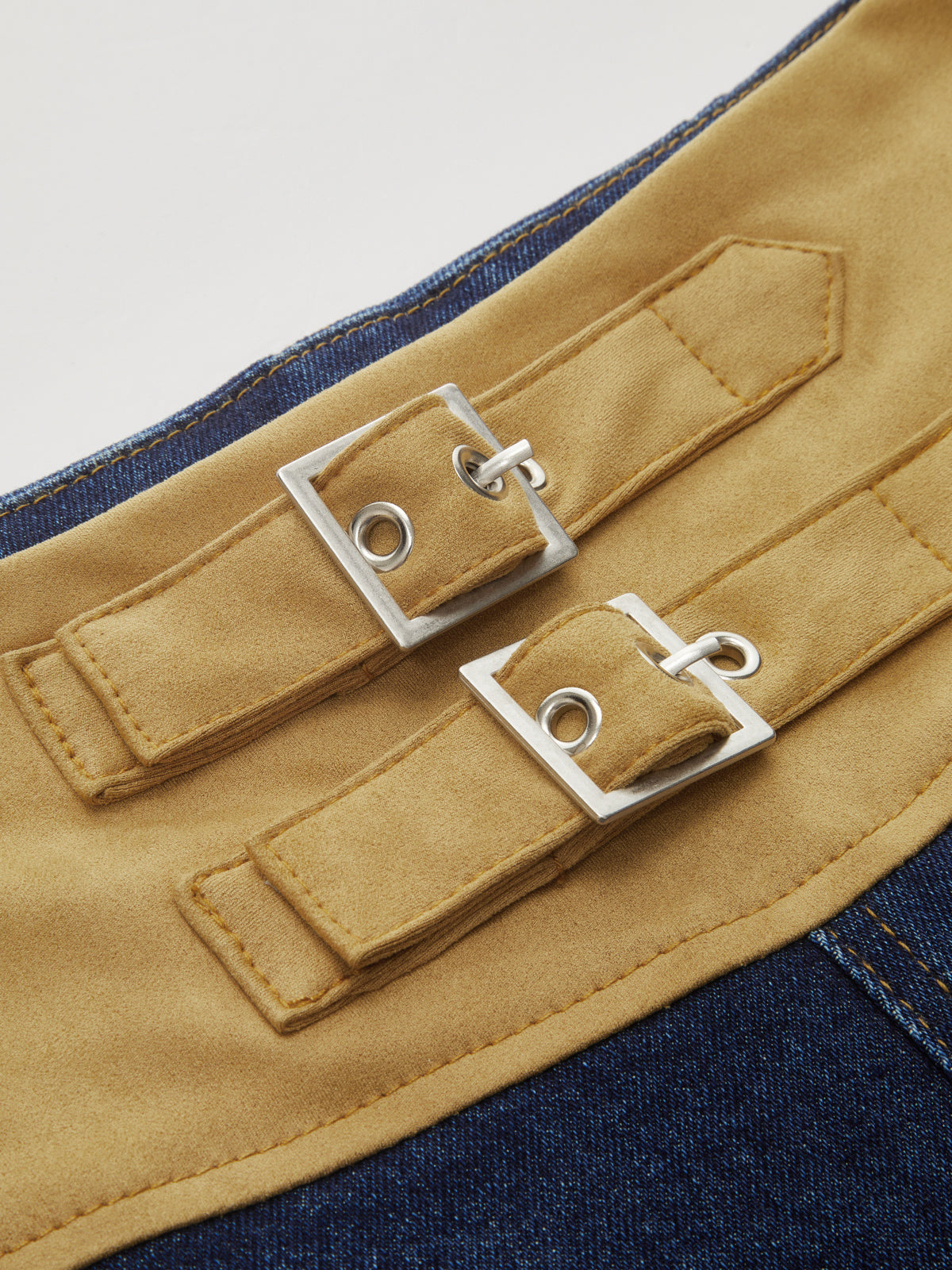 Double Buckle Suede Waist Wide-Leg Jeans