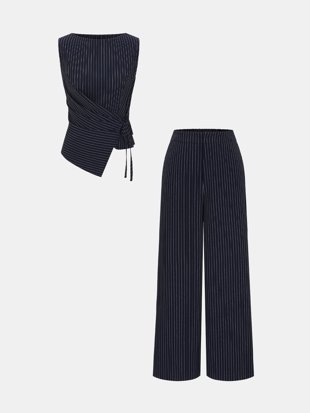 Ensemble top cache-cœur et pantalon large à fines rayures