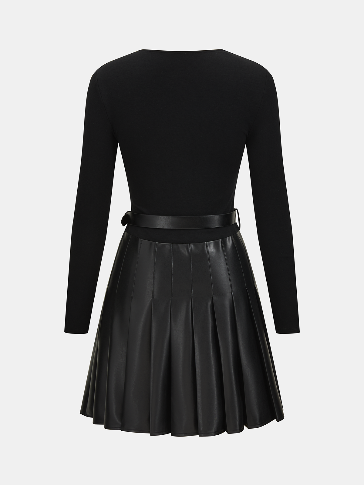 Pleated Faux Leather Panel Asymmetric Ruched Mini Dress