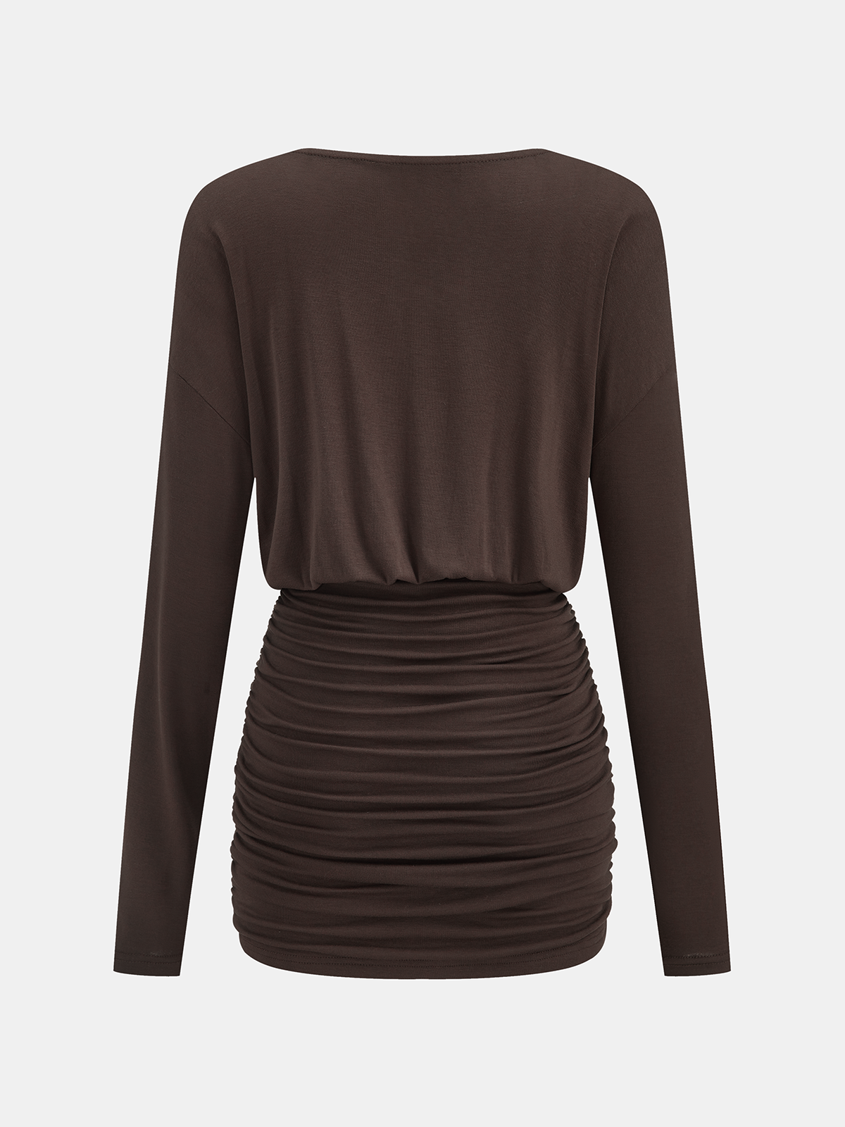 Buckle Detail Ruched Long-Sleeve Mini Dress