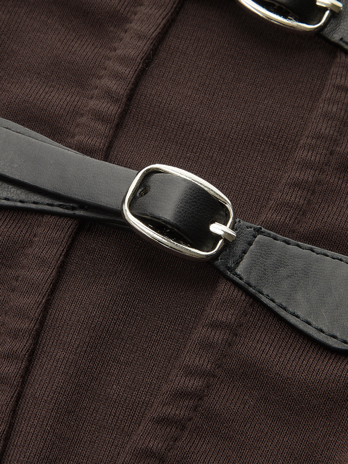Buckle Detail Ruched Long-Sleeve Mini Dress