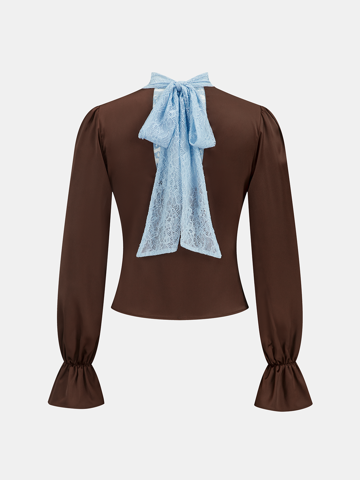 Flared Cuff Lace-Neck Satin Blouse