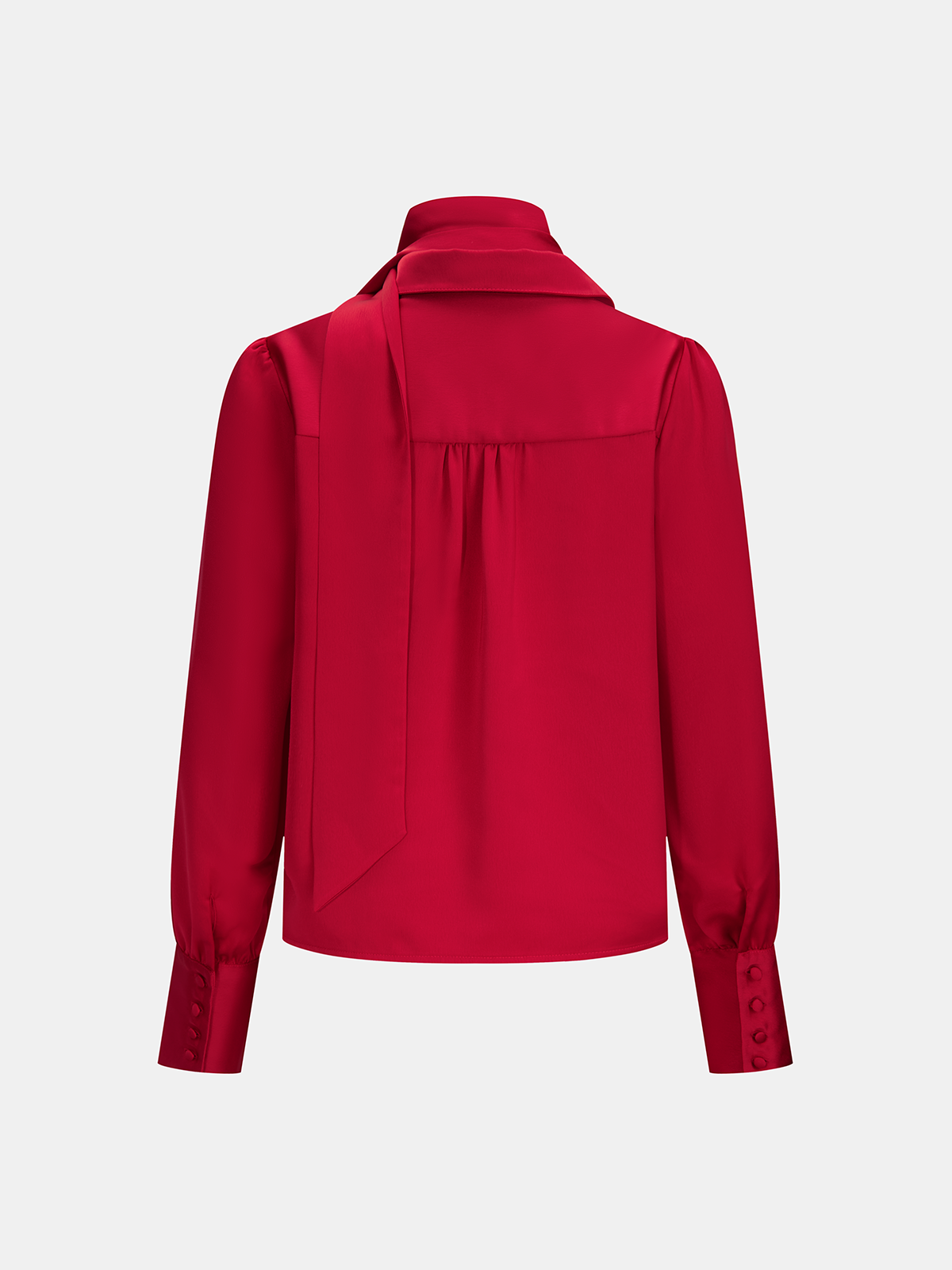 Satin Tie Neck Button Front Long Sleeve Blouse
