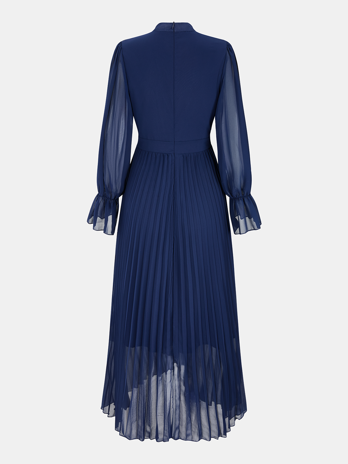 Semi-Sheer Pleated Chiffon Ruffle Maxi Dress