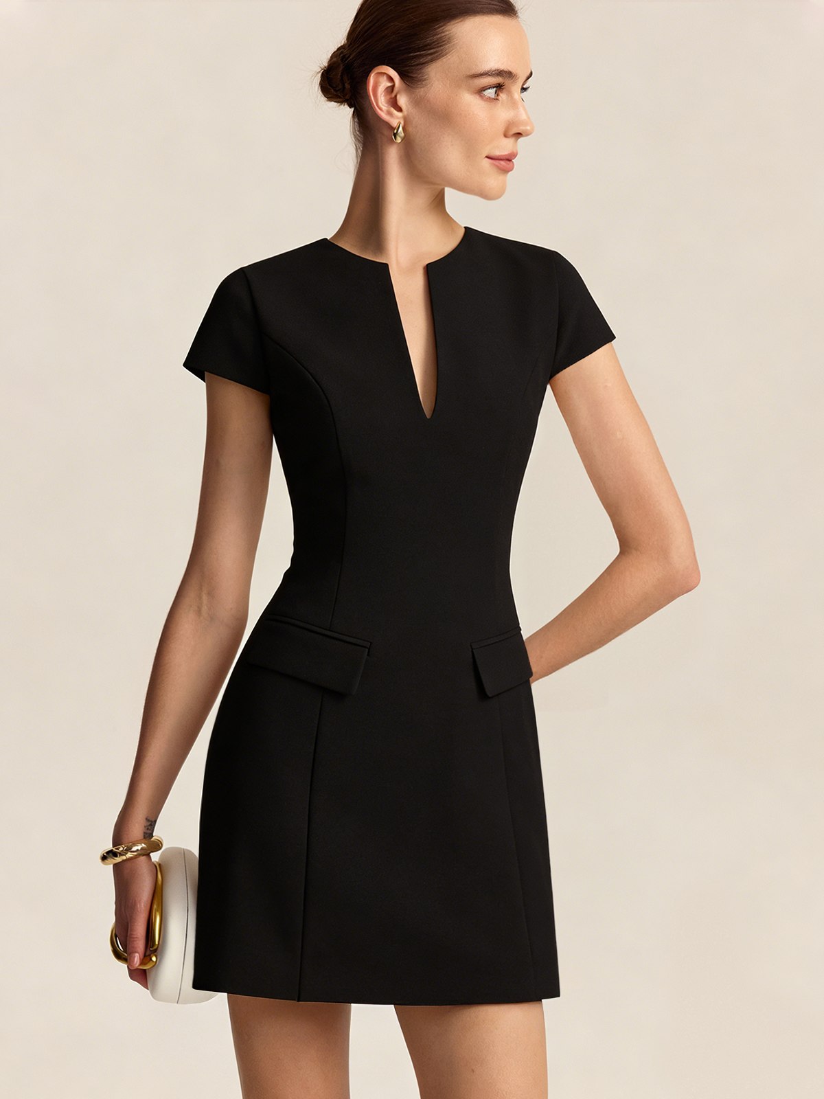 Keyhole Neckline Short Sleeve Mini Dress