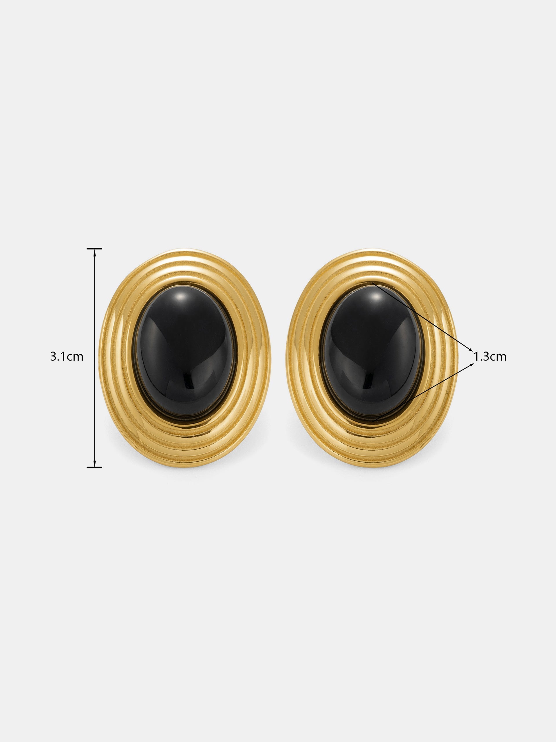 Textured Frame Black Oval Stone Stud Earrings