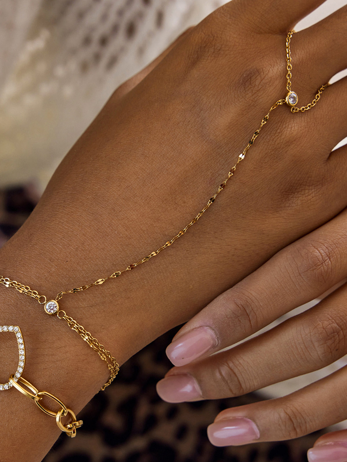Crystal Detail Chain Finger Bracelet