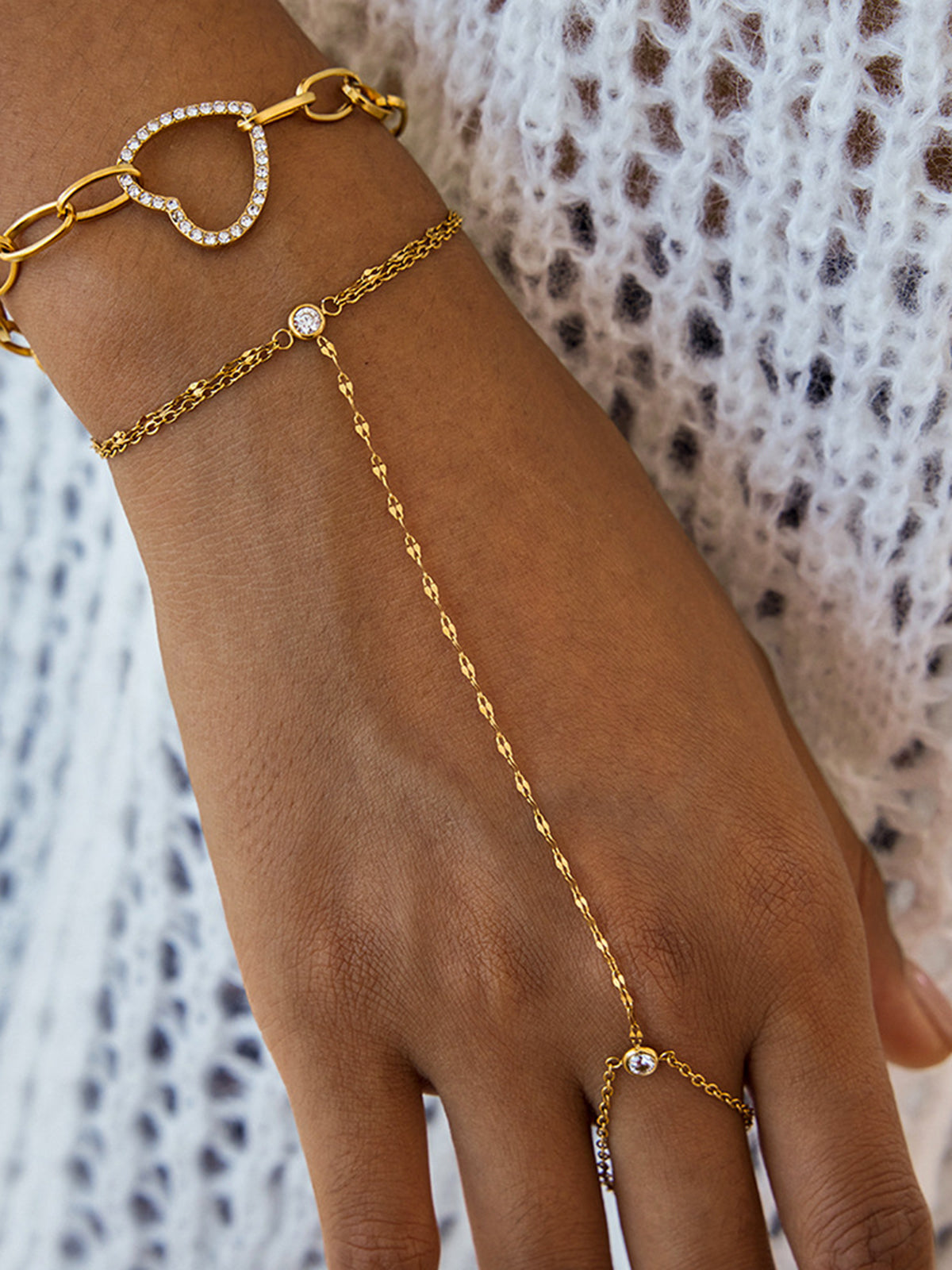 Crystal Detail Chain Finger Bracelet