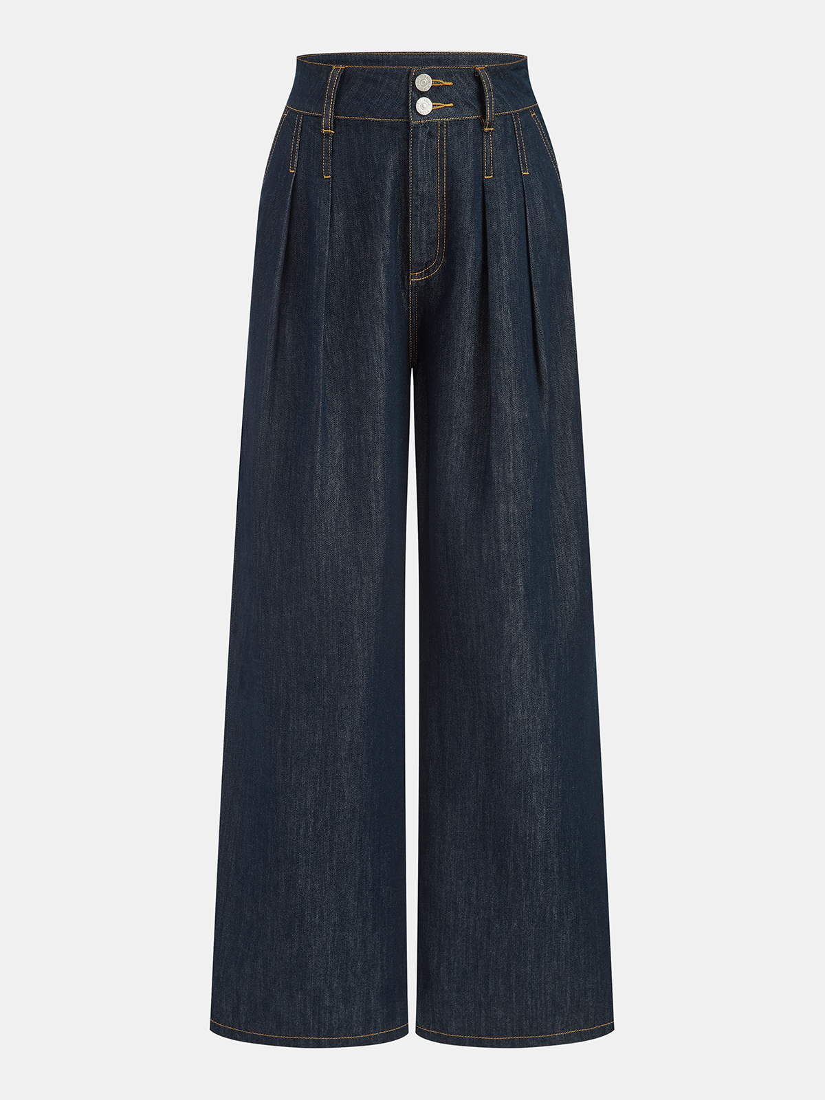 Mid-Waist Pleated Wide-Leg Jeans