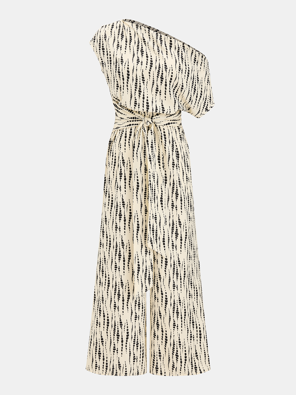 Jumpsuit mit abstraktem Punktmuster und einer Schulter