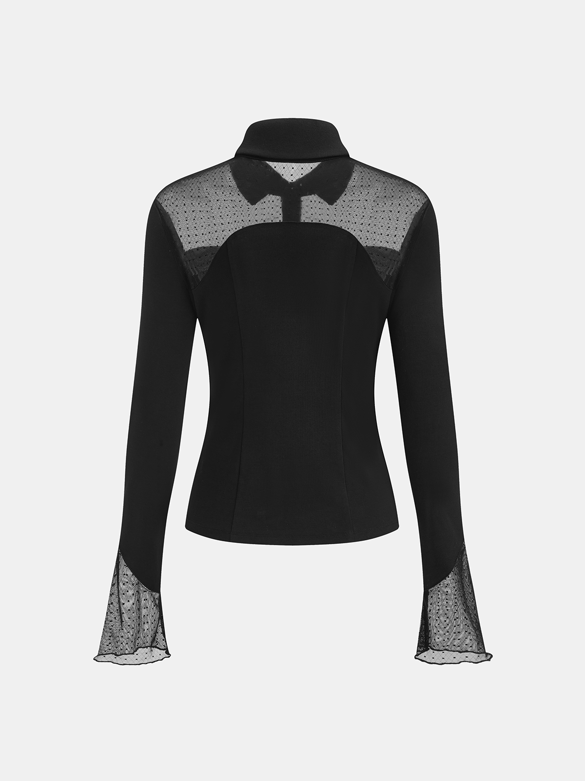 Sheer Polka-Dot Panel Button-Front Shirt