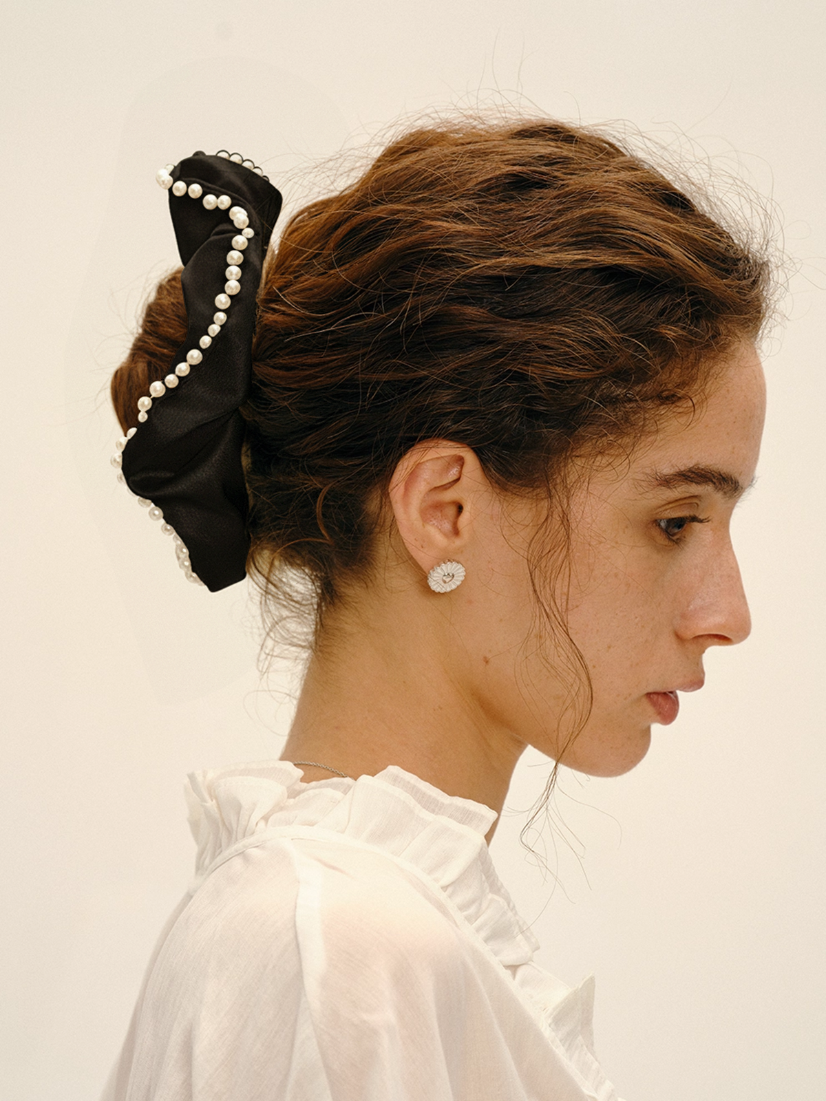 Pearl Trim Satin Scrunchie