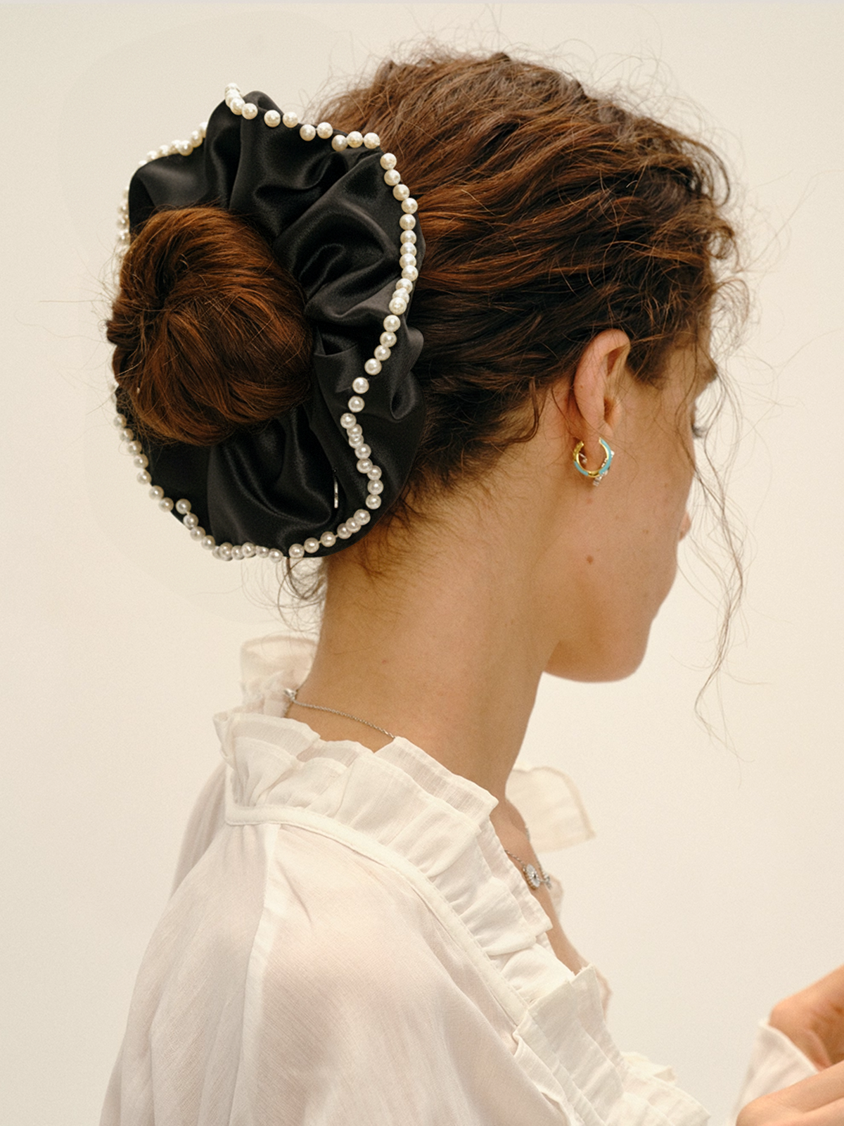 Pearl Trim Satin Scrunchie