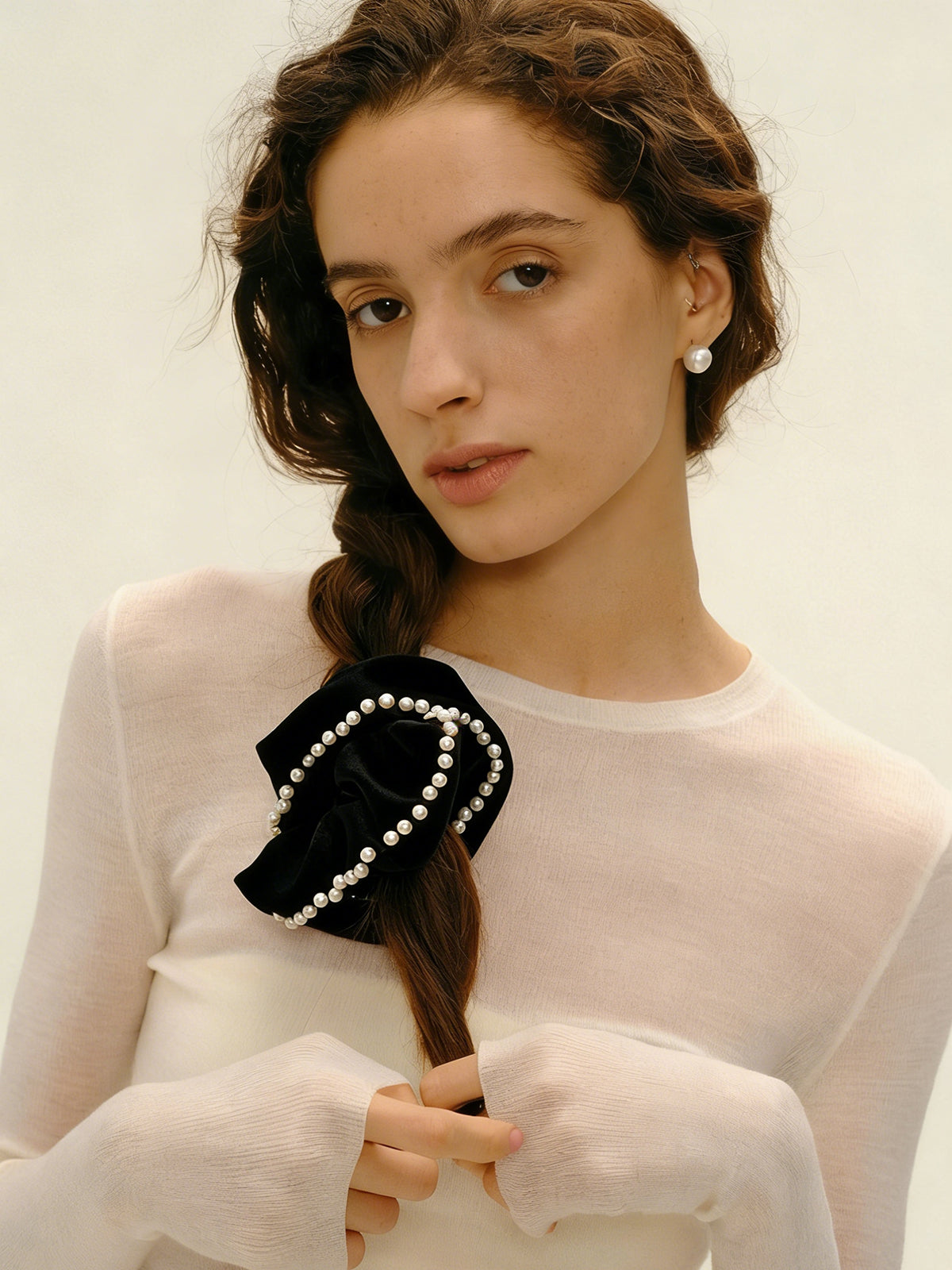Pearl Trim Satin Scrunchie