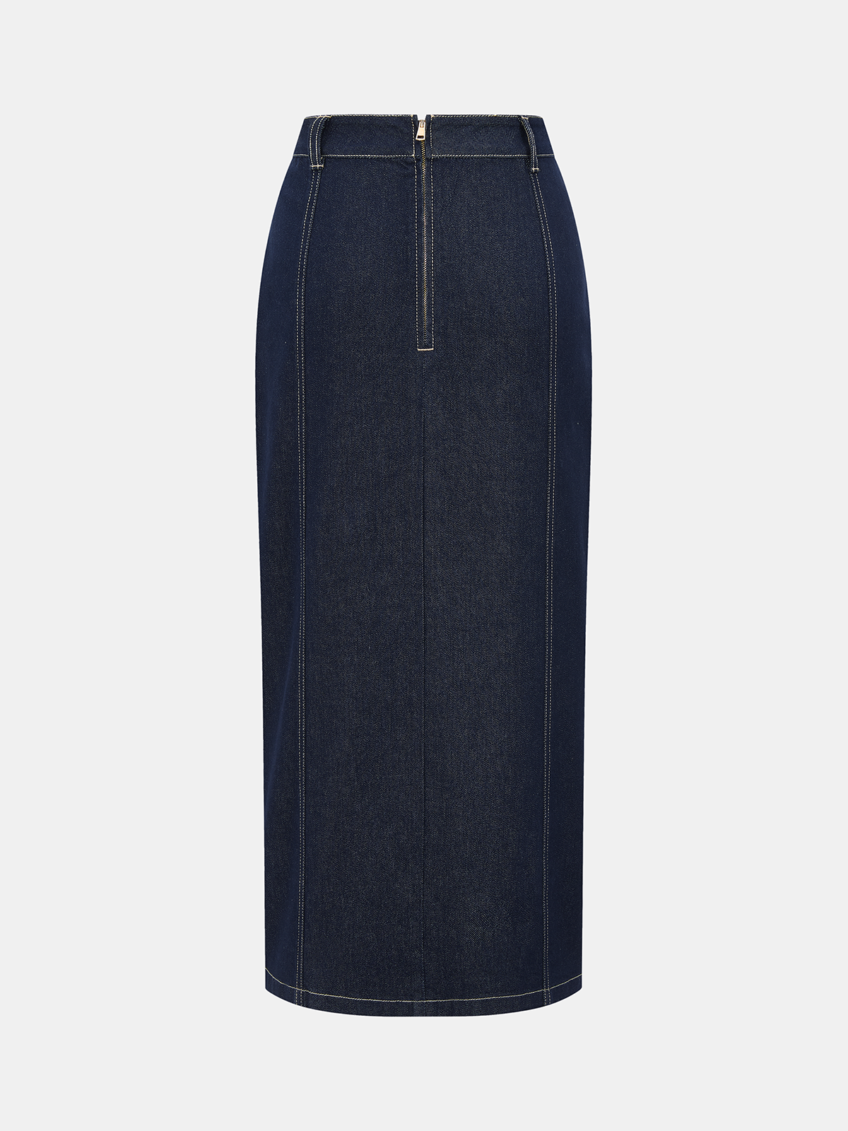 Denim Mid-Waist Split Midi Skirt