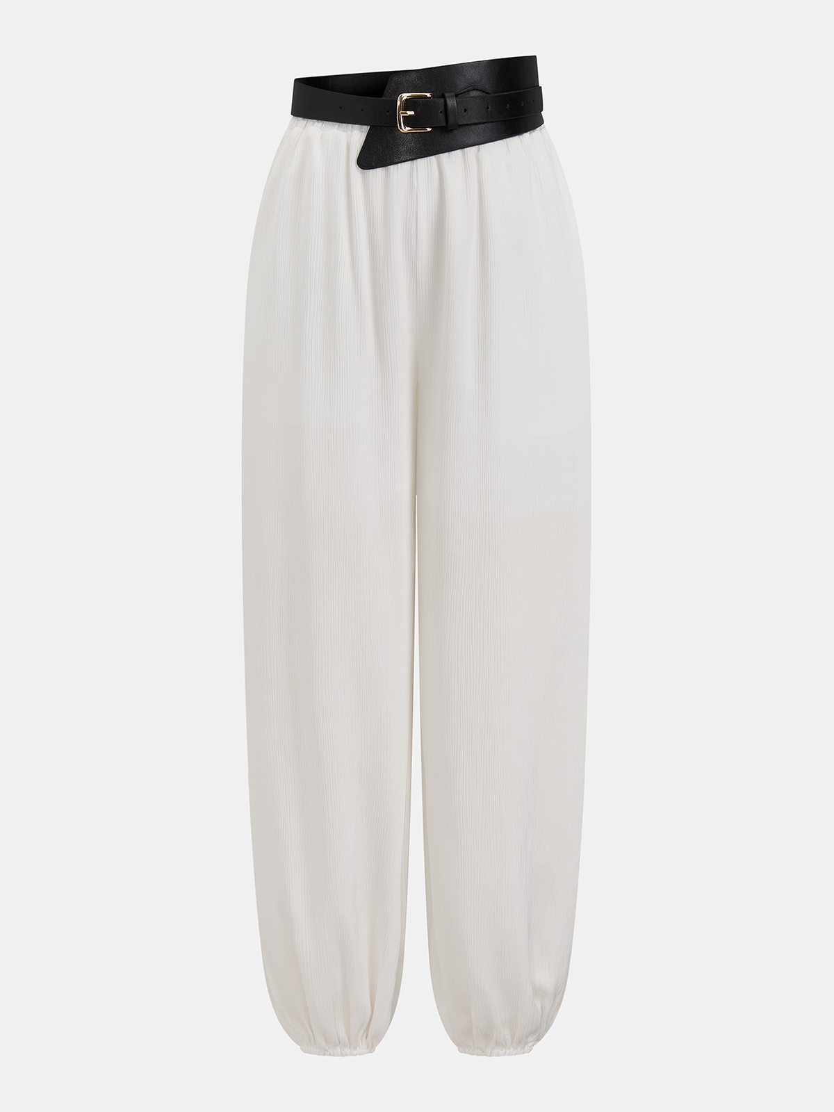 Faux Leather Waistband Jogger Pants