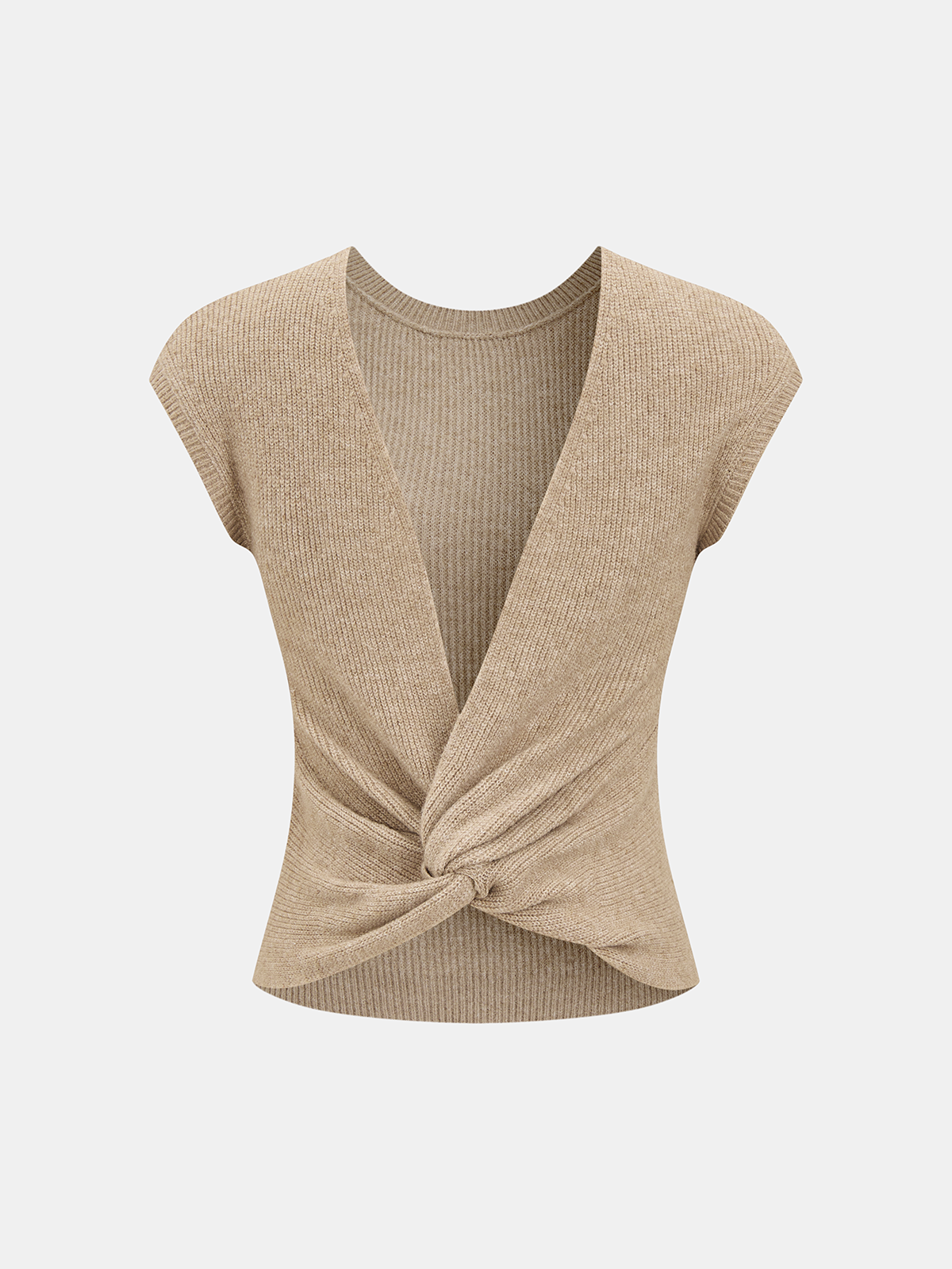 Wool-Blend Ribbed Back-Knot Sleeveless Top