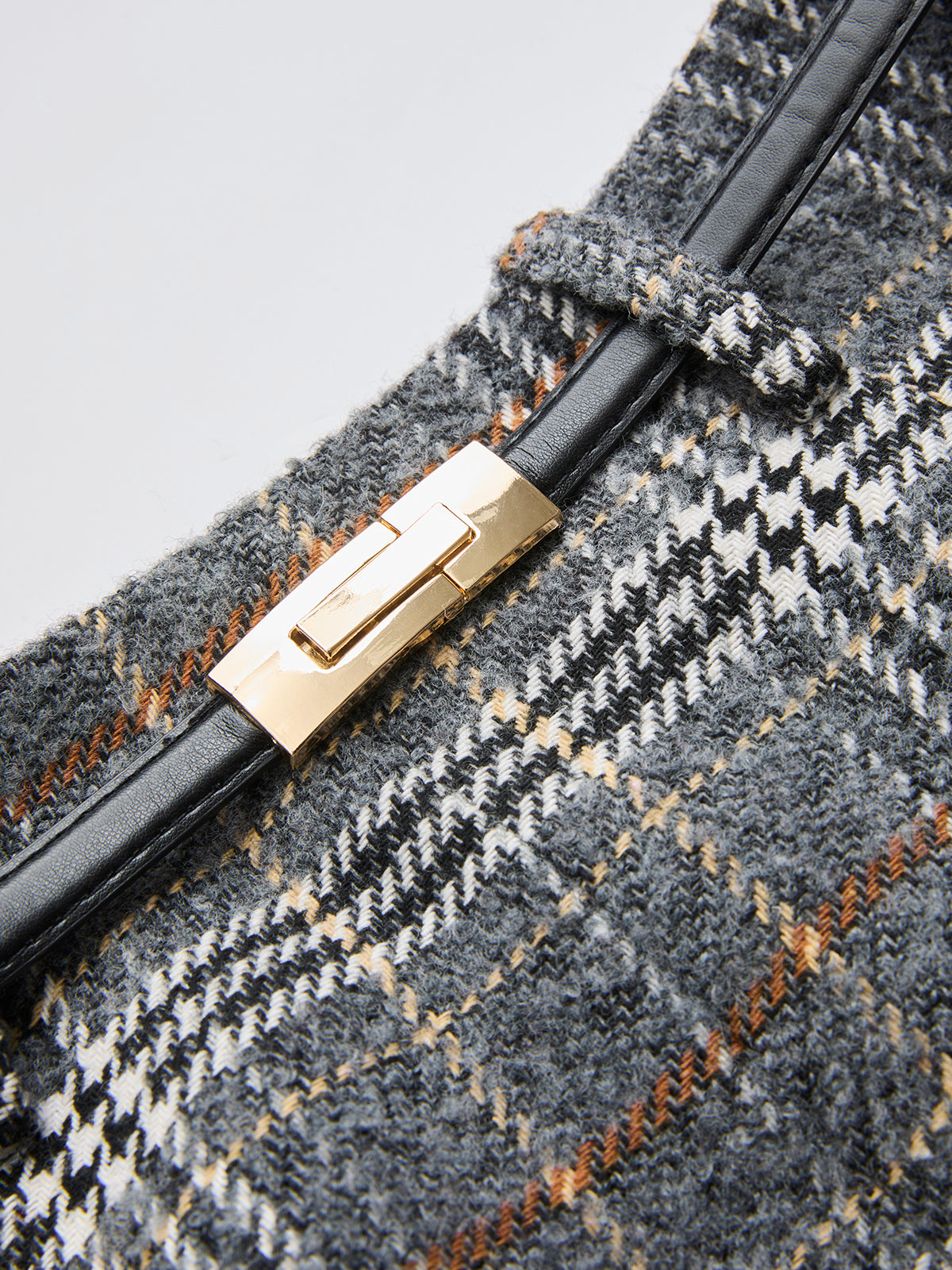 Belted Tweed Plaid Midi Skirt
