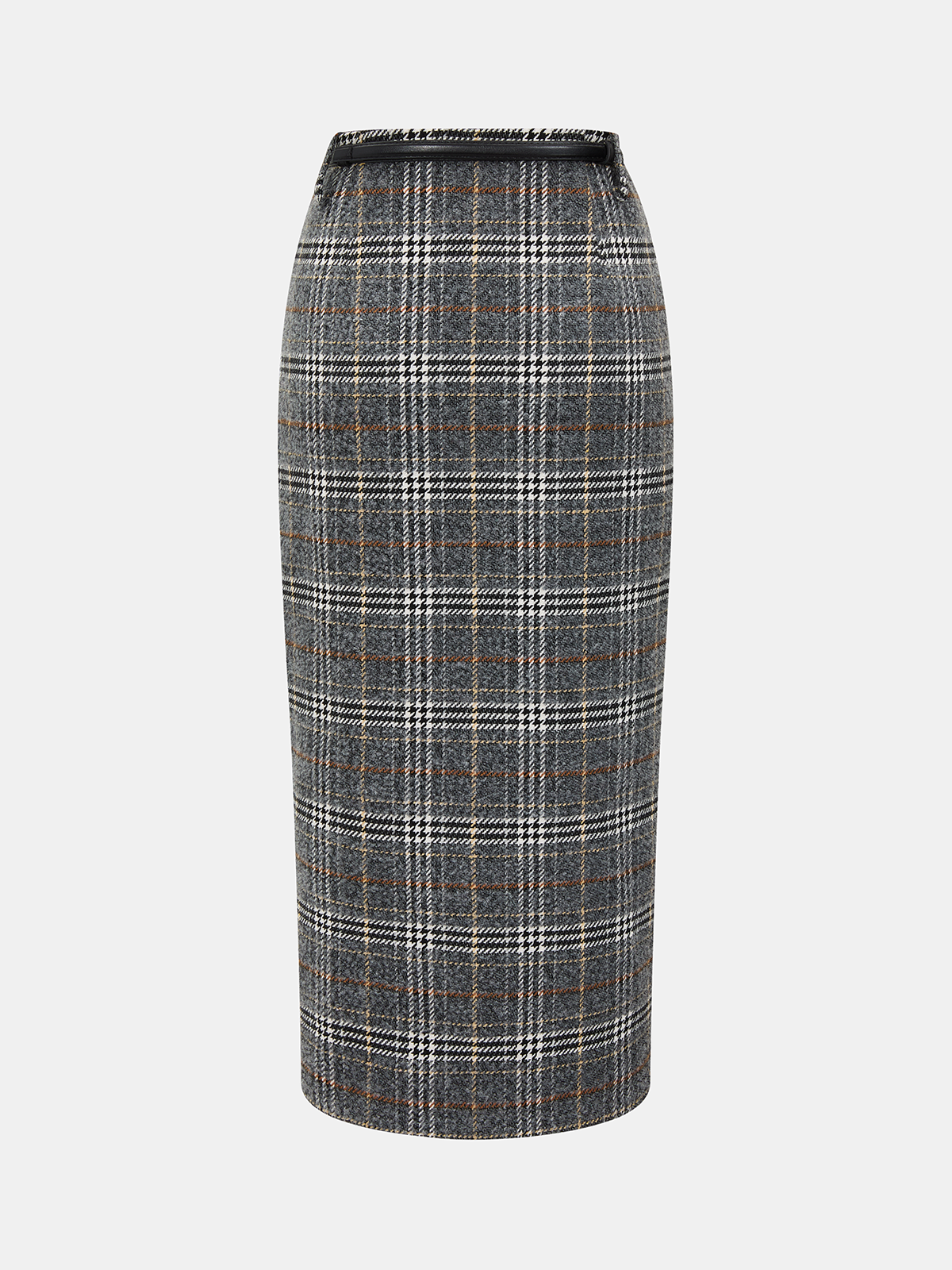 Gürtelrock aus Tweed mit Schottenkaro in Midilänge