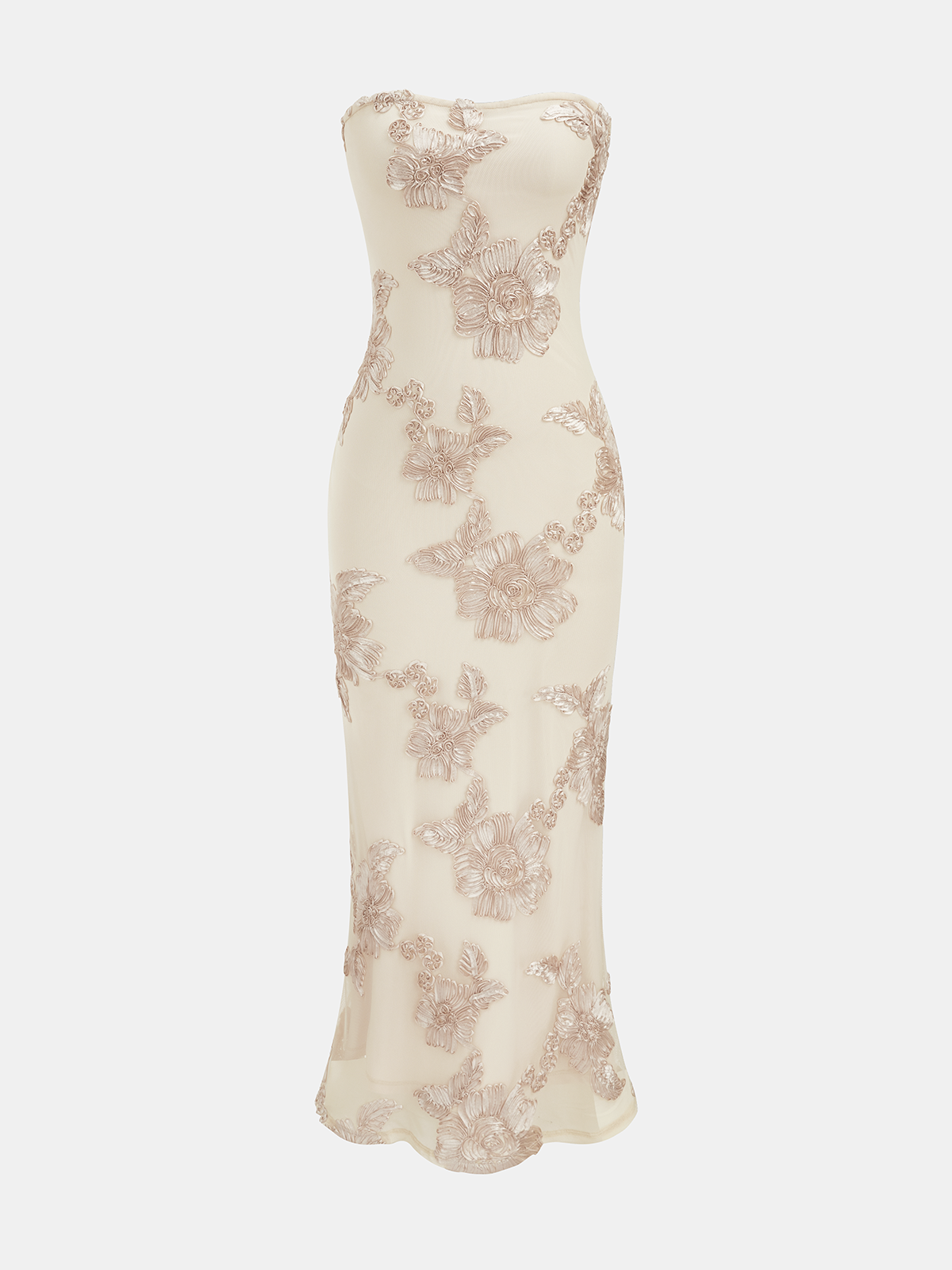 Strapless Floral Applique Mermaid Dress
