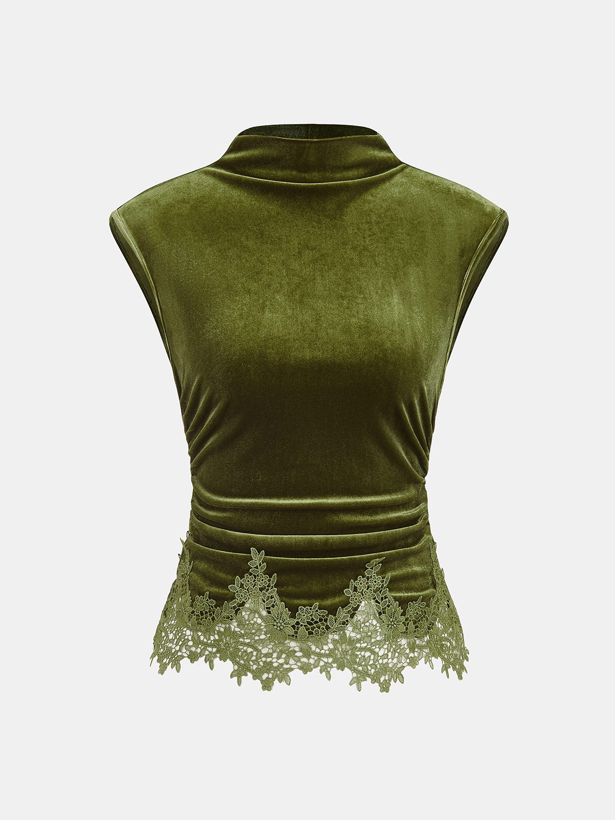 Lace Hem Ruched Velvet Sleeveless Top