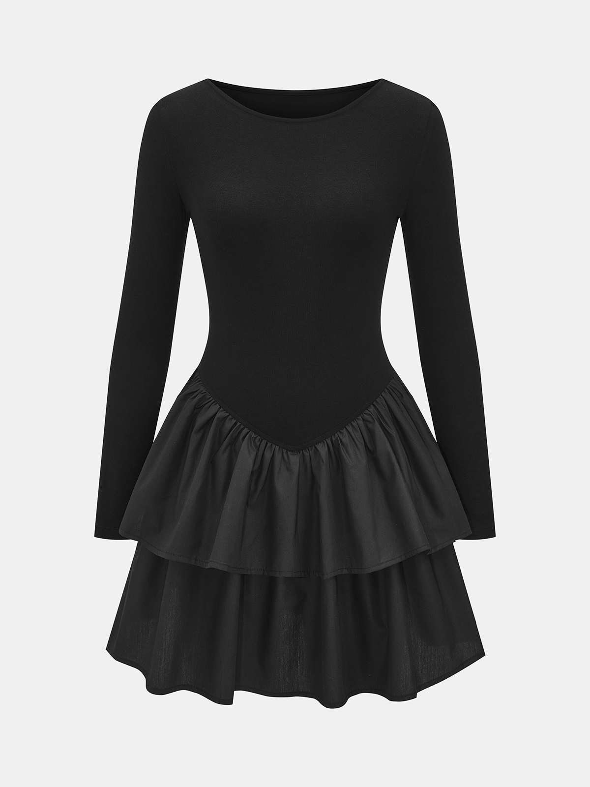 Tiered Ruffle Hem Long-Sleeve Fitted Dress