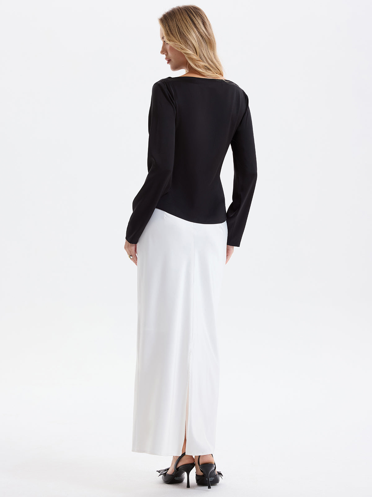 Metal Detail Ruched Waist Satin Blouse