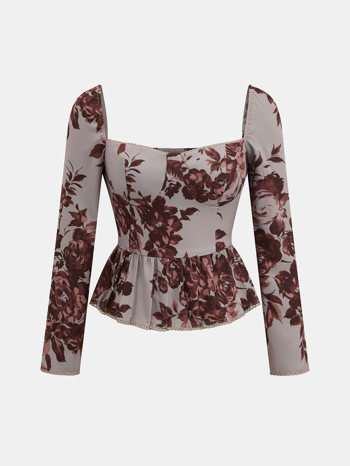 Floral Print Peplum Top & Mermaid Skirt Set