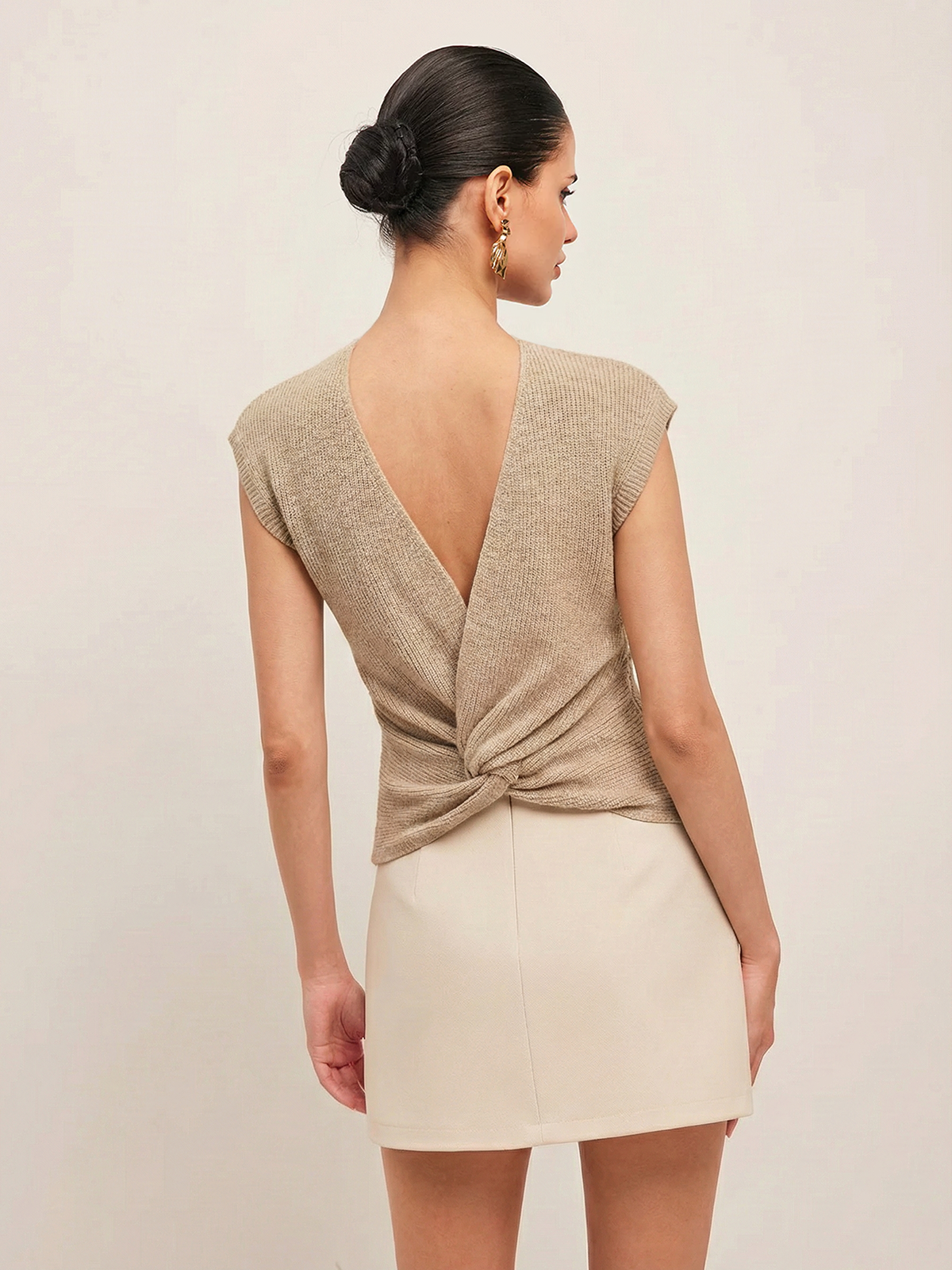 Wool-Blend Ribbed Back-Knot Sleeveless Top