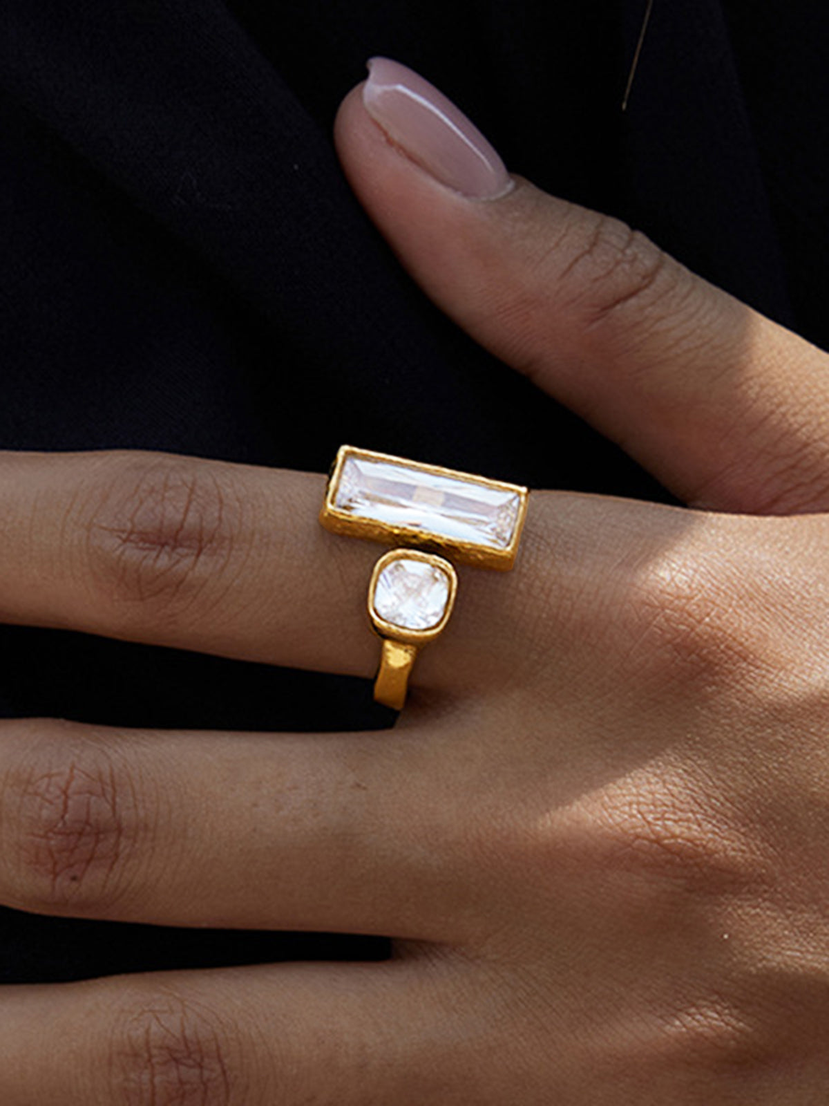 Gold-Tone Double-Stone Ring