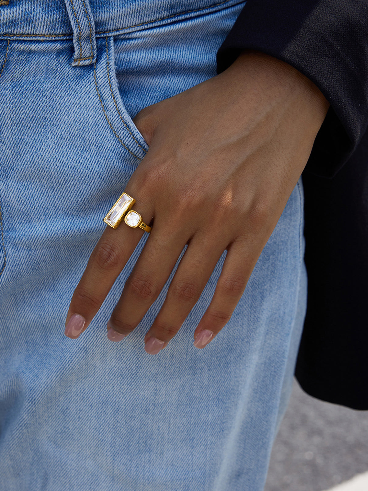 Gold-Tone Double-Stone Ring